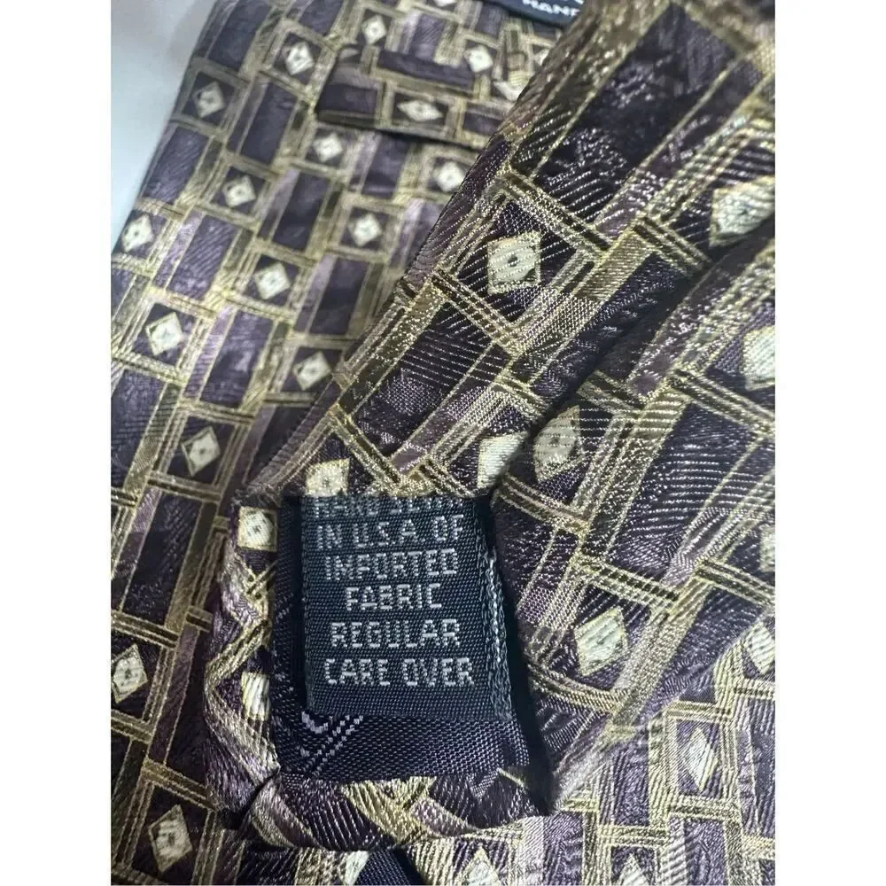 ROUNDTREE YORKE US MADE BEIGE PURPLE GOLD Shapes Silk Necktie Ties